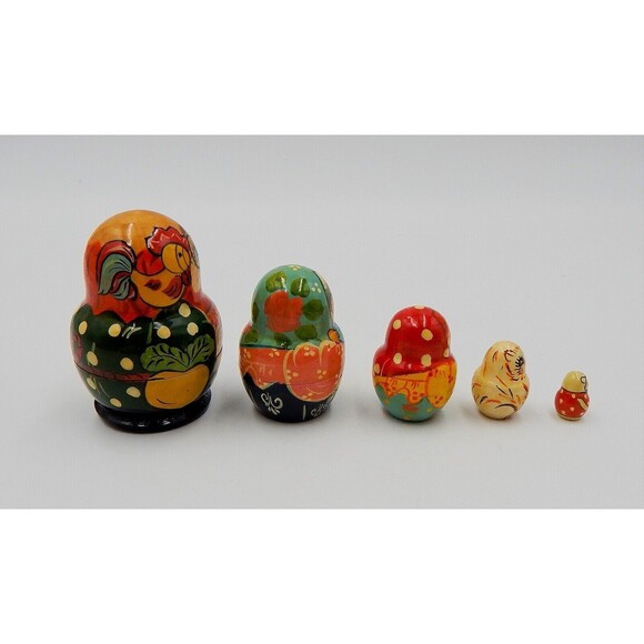 Russian Nesting Dolls Musical Family Cat Mouse Set of 5 Signed 2-1/4 Inch - Picture 5 of 10